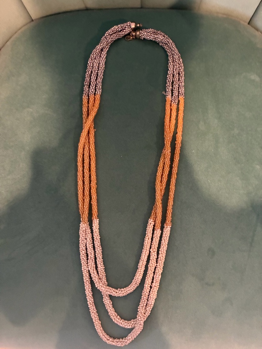 Handmade Multi-Strand Pink and Tan Beaded Necklace